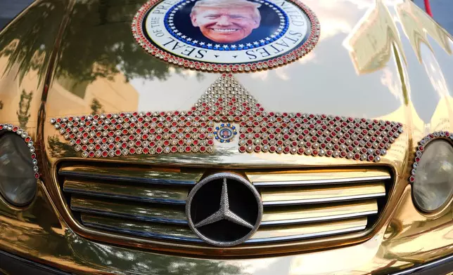 A Mercedes decorated with images of President Donald Trump is seen outside before the Republican convention Tuesday, Sept. 8, 2026, in Dallas. (AP Photo/Julia Demaree Nikhinson)