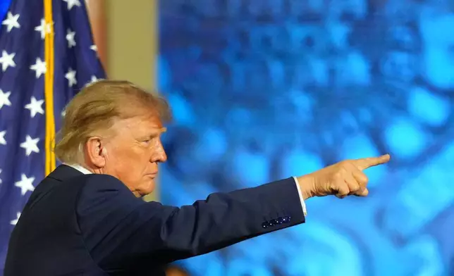 President Donald Trump gestures as he finishes his speech at the Republican convention Wednesday, Sept. 9, 2026, in Dallas. (AP Photo/Julio Cortez)