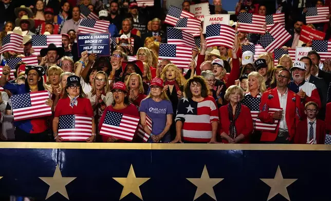 People listen as President Donald Trump speaks at the Republican convention, Wednesday, Sept. 9, 2026, in Dallas. (AP Photo/Julia Demaree Nikhinson)