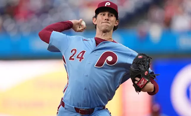 Philadelphia Phillies' Andrew Painter pitches during the first inning of a baseball game against the Milwaukee Brewers, Thursday, Sept. 24, 2026, in Philadelphia. (AP Photo/Matt Rourke)