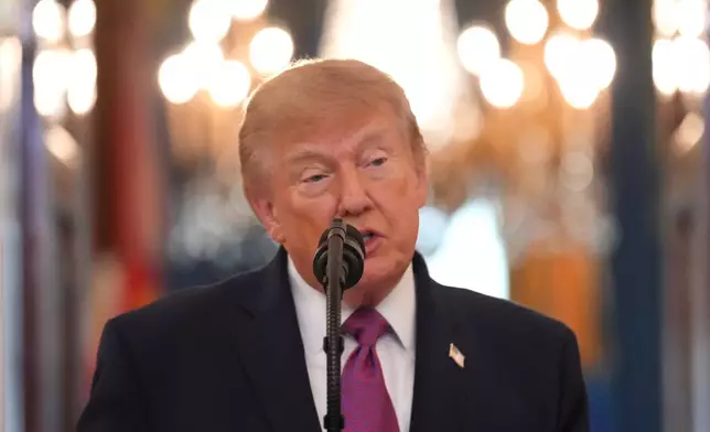 President Donald Trump speaks during an arrival ceremony with China's President Xi Jinping in the Grand Foyer of the White House, Thursday, Sept. 24, 2026, in Washington. (AP Photo/Jacquelyn Martin)