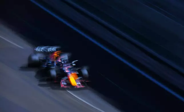 Red Bull driver Max Verstappen of the Netherlands steers his car during the third free practice ahead of the Spanish Formula One Grand Prix in Madrid, Saturday, Sept. 12, 2026. (AP Photo/Manu Fernandez)