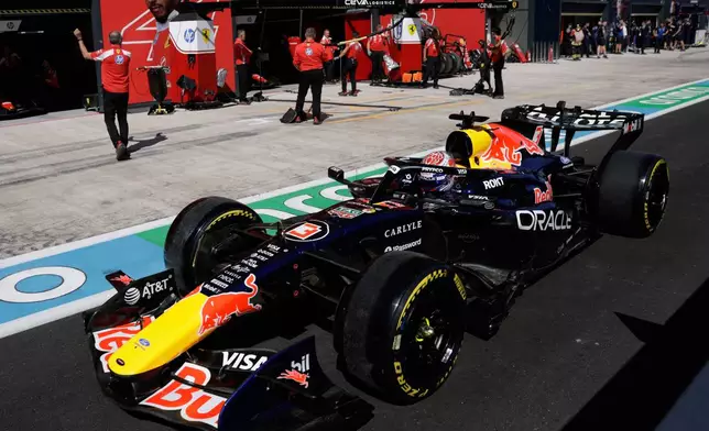 Red Bull driver Max Verstappen of the Netherlands steers his car during the qualifying session for the Spanish Formula One Grand Prix in Madrid, Saturday, Sept. 12, 2026. (Violeta Santos Moura/Pool Photo via AP)