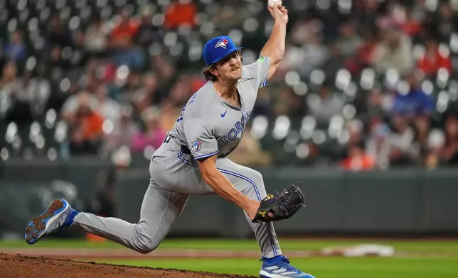 Toronto Blue Jays pitcher Brendan Cellucci delivers during the third inning of a baseball game against the Baltimore Orioles, Monday, Sept. 21, 2026, in Baltimore. (AP Photo/Stephanie Scarbrough)