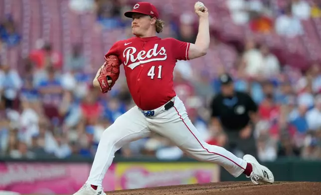 Cincinnati Reds pitcher Andrew Abbott throws during the first inning of a baseball game against the Los Angeles Dodgers, Wednesday, Sept. 16, 2026, in Cincinnati. (AP Photo/Carolyn Kaster)