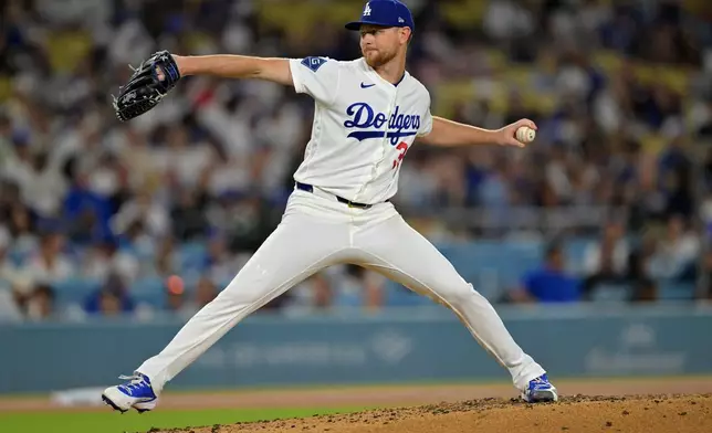 Los Angeles Dodgers pitcher Eric Lauer delivers to the plate during the third inning of a baseball game against the St. Louis Cardinals, Tuesday, Sept. 1, 2026, in Los Angeles. (AP Photo/Jayne Kamin-Oncea)
