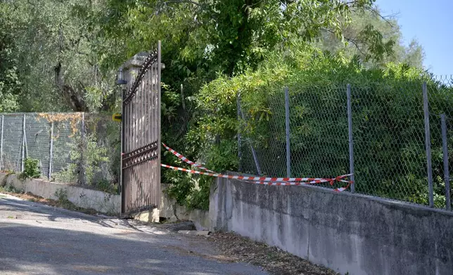 A barrier tape is set on the fence of the Renoir Museum after thieves stole four valuable Renoir paintings, in Cagnes-sur-Mer, Tuesday, Sept. 8, 2026. (AP Photo/Philippe Magoni)
