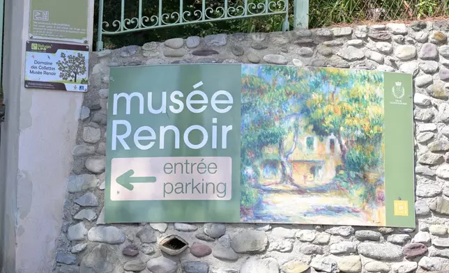 The entrance of the Renoir Museum is pictured after thieves stole four valuable Renoir paintings, in Cagnes-sur-Mer, Tuesday, Sept. 8, 2026. (AP Photo/Philippe Magoni)