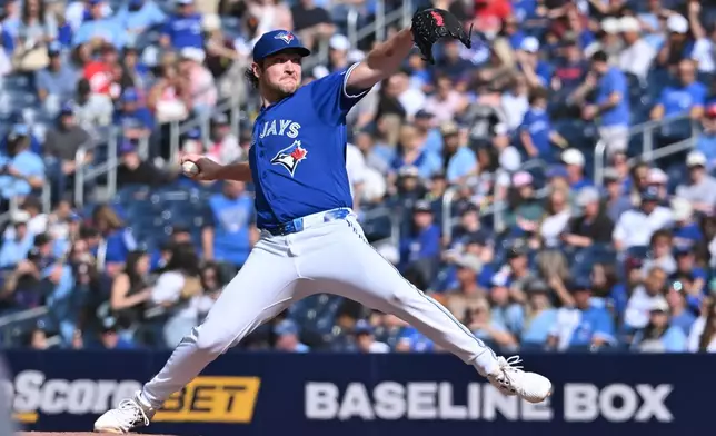 Toronto Blue Jays starting pitcher Trey Yesavage (39) throws to a Cincinnati Reds batter during first inning MLB baseball action in Toronto on Saturday, Sept. 26, 2026. THE CANADIAN PRESS/Jon Blacker/The Canadian Press via AP)