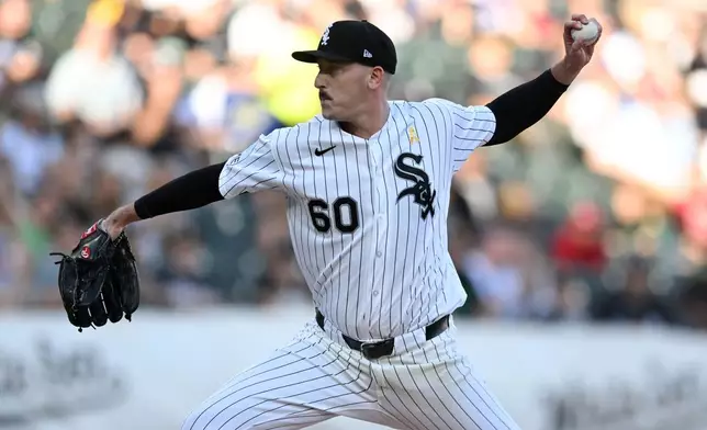 Chicago White Sox starter Bryan Hudson delivers a pitch during the first inning of a baseball game against the Minnesota Twins, Sunday, Sept. 6, 2026, in Chicago. (AP Photo/Paul Beaty)