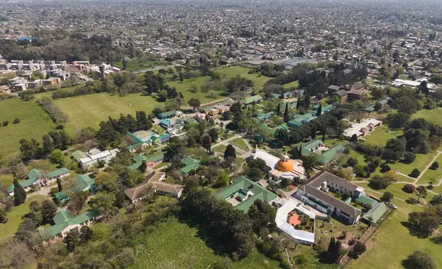 An aerial view of the Pequeño Cottolengo Don Orione, a home for people with disabilities that will be visited by Pope Leo XIV in November, in Buenos Aires, Argentina, Thursday, Sept. 24, 2026. (AP Photo/Rodrigo Abd)