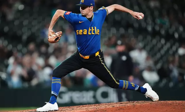 Seattle Mariners relief pitcher Hoby Milner throws against the Athletics during the ninth inning of a baseball game, Thursday, Sept. 3, 2026, in Seattle. (AP Photo/Lindsey Wasson)