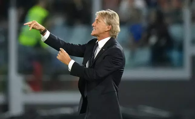 Italy head coach Roberto Mancini gestures during the Nations League soccer match between Italy and Belgium in Rome, Friday, Sept. 25, 2026. (AP Photo/Andrew Medichini)