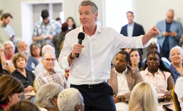 California Gov. Gavin Newsom speaks to supporters during a campaign event at the Brookland-Lakeview Empowerment Center, Friday, Sept. 4, 2026, in West Columbia, S.C. (AP Photo/Mic Smith)