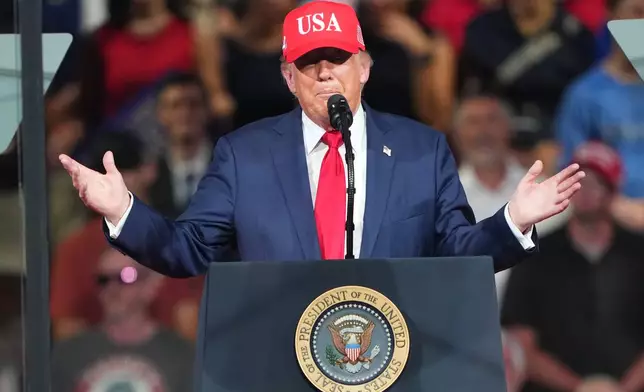President Donald Trump speaks during a campaign rally at the Gastonia Municipal Airport, Wednesday, Sept. 16, 2026, in Gastonia, N.C. (AP Photo/Matt Kelley)