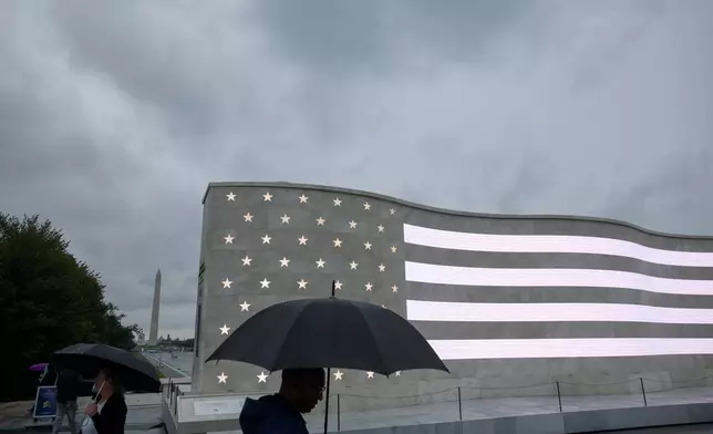 People pass by The National Military Monument at the Lincoln Memorial in Washington, Monday, Sept. 21, 2026. (AP Photo/Rod Lamkey, Jr.)