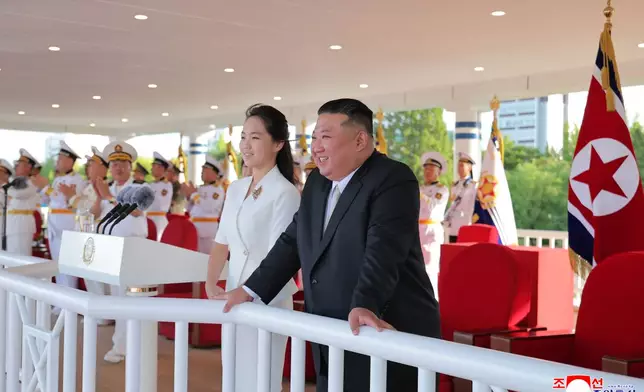 In this photo provided by the North Korean government, its leader Kim Jong Un and his daugther attend a commissioning ceremony of a destroyer, Kang Kon at a port in Wonsan, North Korea Sunday, Sept. 6, 2026. Independent journalists were not given access to cover the event depicted in this image distributed by the North Korean government. The content of this image is as provided and cannot be independently verified. Korean language watermark on image as provided by source reads: "KCNA" which is the abbreviation for Korean Central News Agency. (Korean Central News Agency/Korea News Service via AP)