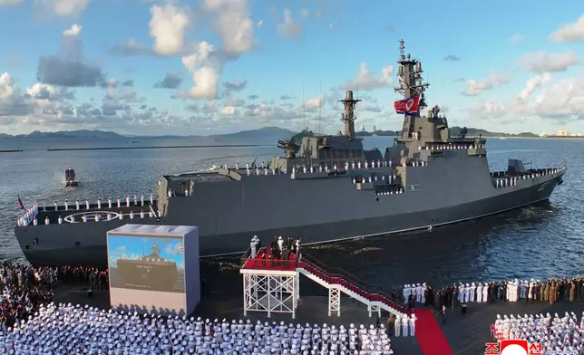 This photo provided by the North Korean government, shows a destroyer, Kang Kon at a commissioning ceremony at a port in Wonsan, North Korea Sunday, Sept. 6, 2026. Independent journalists were not given access to cover the event depicted in this image distributed by the North Korean government. The content of this image is as provided and cannot be independently verified. Korean language watermark on image as provided by source reads: "KCNA" which is the abbreviation for Korean Central News Agency. (Korean Central News Agency/Korea News Service via AP)