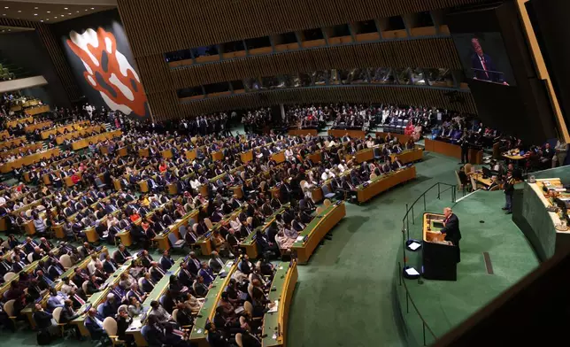 United States President Donald Trump speaks during the 81st session of the United Nations General Assembly at United Nations headquarters, Tuesday, Sept. 22, 2026. (AP Photo/Heather Khalifa)