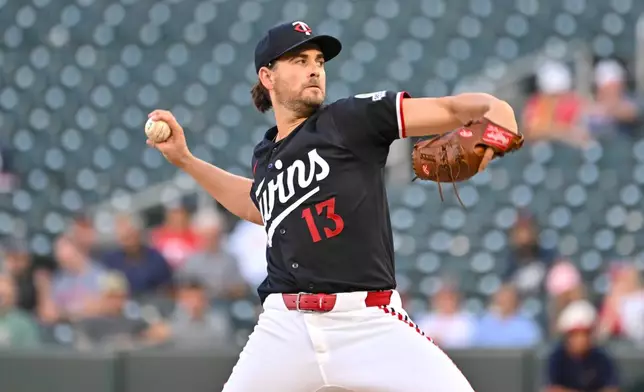 Minnesota Twins starting pitcher Dean Kremer throws against the Detroit Tigers during the first inning of a baseball game Wednesday, Sept. 2, 2026, in Minneapolis. (AP Photo/Craig Lassig)