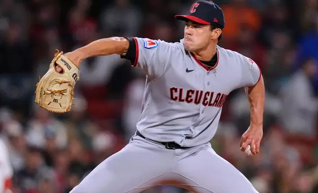Cleveland Guardians' Joey Cantillo delivers during the second inning of a baseball game against the Boston Red Sox, Thursday, Sept. 24, 2026, in Boston. (AP Photo/Charles Krupa)
