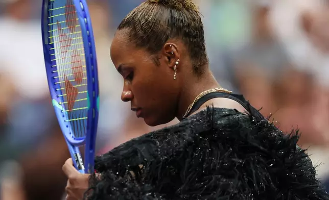 Taylor Townsend, of the United States, arrives for her match against Aryna Sabalenka, of Belarus, during the fourth round of the U.S. Open tennis championships Sunday, Sept. 6, 2026, in New York. (AP Photo/Heather Khalifa)