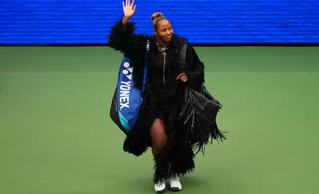 Taylor Townsend, of the United States, arrives for her match against Aryna Sabalenka, of Belarus, during the fourth round of the U.S. Open tennis championships Sunday, Sept. 6, 2026, in New York. (AP Photo/Yuki Iwamura)