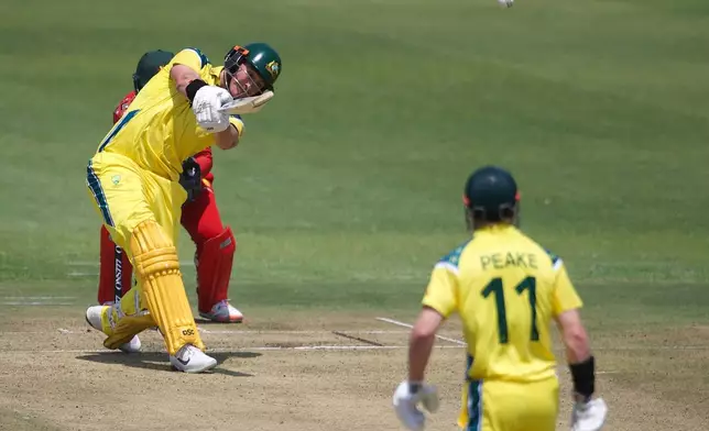 Australia's batsman Matt Renshaw plays a shot during the first One Day International cricket match between Zimbabwe and Australia in Harare, Zimbabwe, Tuesday, Sept. 15, 2026. (AP Photo/Wonder Mashura)
