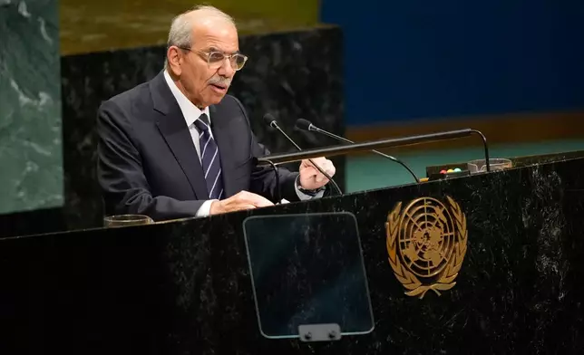 Lebanon's Prime Minister Nawaf Salam speaks during the 81st session of the United Nations General Assembly at United Nations headquarters, Friday, Sept. 25, 2026. (AP Photo/Yuki Iwamura)