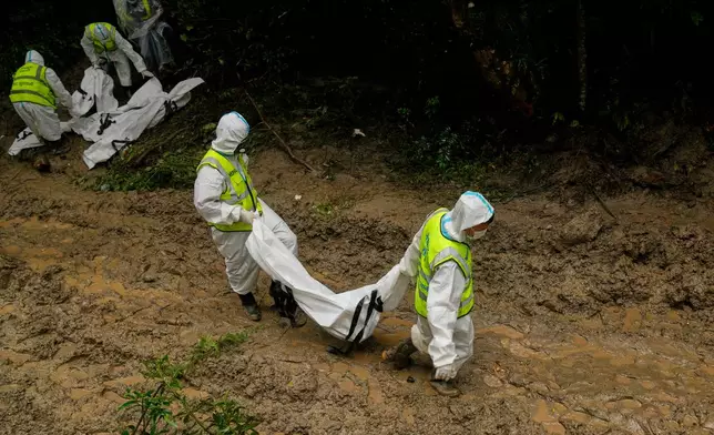 FILE - Nepal police personnel prepare the bodies of flash flood victims for a mass burial in Kathmandu, Nepal, Sept. 1, 2026. (AP Photo/Dar Yasin, File)