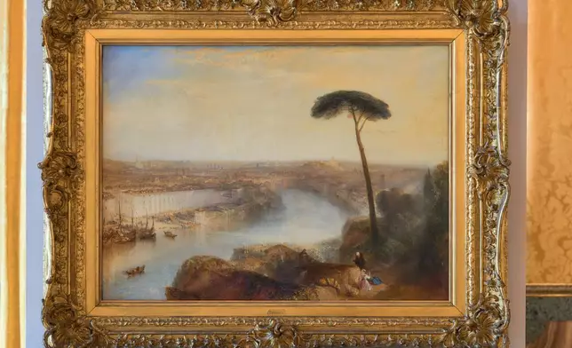 J.M.W. Turner's 1836 painting "Rome, from Mount Aventine," estimated at around 50 million pounds ($67 million), is displayed in Rome, Tuesday, Sept. 29, 2026, during a press preview at Palazzo Rondinini ahead of its auction by Sotheby's in London on Dec. 9. (AP Photo/Domenico Stinellis)