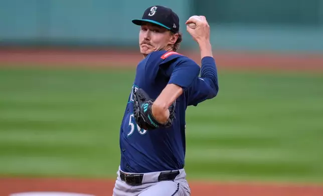 Seattle Mariners' Bryce Miller delivers during the first inning of a baseball game against the Boston Red Sox, Wednesday, Sept. 2, 2026, in Boston. (AP Photo/Charles Krupa)