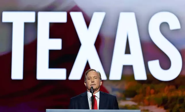Republican U.S. Senate candidate Texas Attorney General Ken Paxton speaks at the Republican convention Wednesday, Sept. 9, 2026, in Dallas. (AP Photo/Julia Demaree Nikhinson)