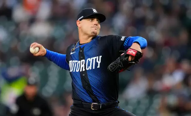 Detroit Tigers pitcher River Ryan throws against the Washington Nationals during the first inning of a baseball game Monday, Sept. 21, 2026, in Detroit. (AP Photo/Paul Sancya)