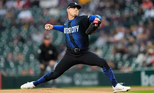 Detroit Tigers pitcher River Ryan throws against the Washington Nationals during the first inning of a baseball game Monday, Sept. 21, 2026, in Detroit. (AP Photo/Paul Sancya)