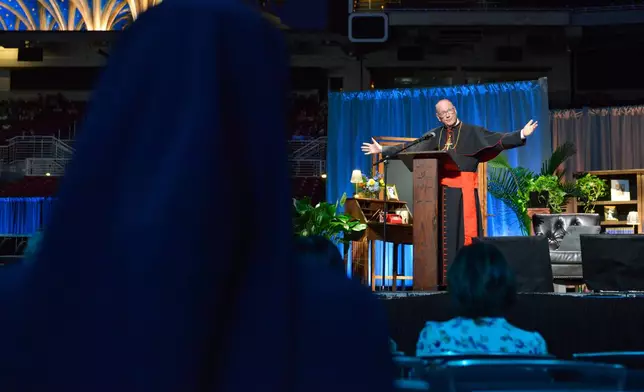 Cardinal Timothy Dolan speaks at the beatification of Archbishop Fulton Sheen held at the Dome at America's Center in St. Louis, on Thursday, Sept. 24, 2026. (AP Photo/Kate Munsch)