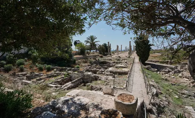 Roman-era columns stand at an archaeological site in the southern port city of Tyre, Lebanon, Thursday, Sept. 17, 2026. (AP Photo/Bilal Hussein)