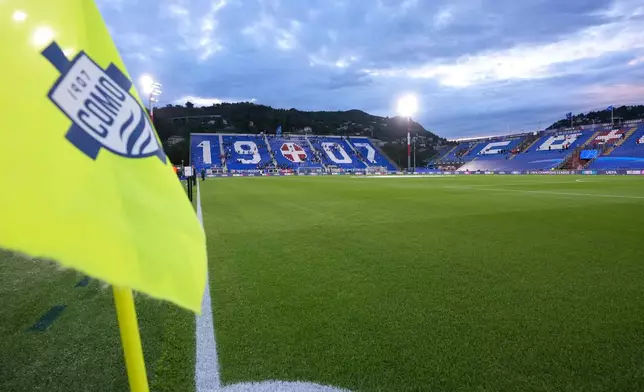 A view of the Giuseppe Sinigaglia stadium ahed of the Champions League opening phase soccer match between Como and Leipzig in Como, Italy, Thursday, Sept. 10, 2026. (AP Photo/Luca Bruno)