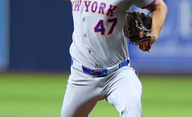 New York Mets' Justin Hagenman pitches to the Tampa Bay Rays during the first inning of a baseball game Wednesday, Sept. 2, 2026, in St. Petersburg, Fla. (AP Photo/Chris O'Meara)