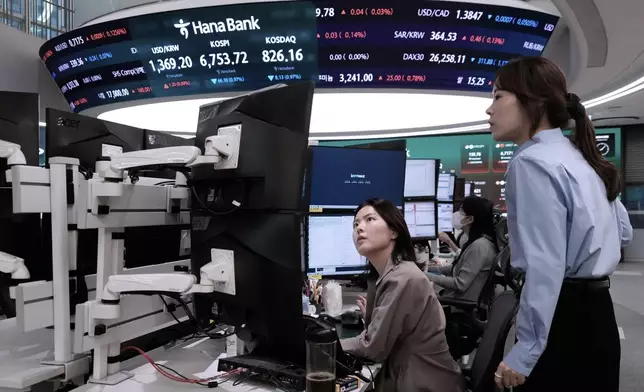 Currency traders watch monitors at the foreign exchange dealing room of the Hana Bank headquarters in Seoul, South Korea, Tuesday, Sept. 1, 2026. (AP Photo/Ahn Young-joon)