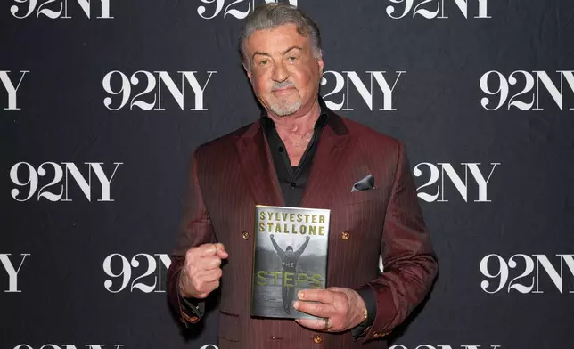 Actor Sylvester Stallone poses backstage before discussing his memoir "The Steps" at The 92nd Street Y on Monday, Sept. 28, 2026, in New York. (Photo by CJ Rivera/Invision/AP)