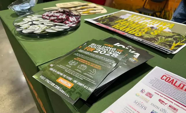 Turning Point Action outlines their goals for the 2028 presidential cycle at the Iowa State Fair in Des Moines, Iowa, Friday, Aug. 21, 2026. (AP Photo/Hannah Fingerhut)