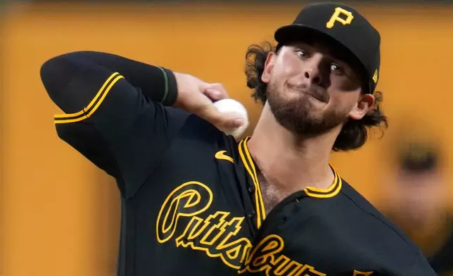 Pittsburgh Pirates pitcher Jared Jones delivers during the first inning of a baseball game against the St. Louis Cardinals in Pittsburgh, Tuesday, Sept. 22, 2026. (AP Photo/Gene J. Puskar)