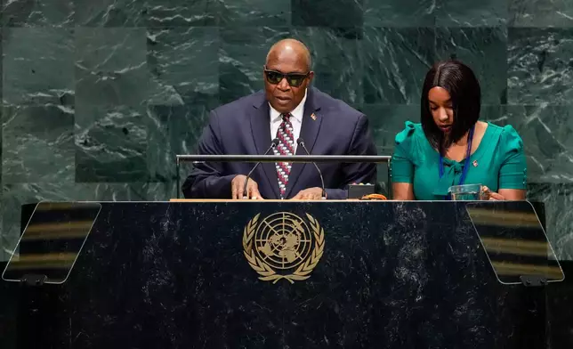 Antigua and Barbuda's Permanent Representative to the United Nations Walton Alfonso Webson addresses the 81st session of the United Nations General Assembly at United Nations headquarters, Monday, Sept. 28, 2026. (AP Photo/Yuki Iwamura)