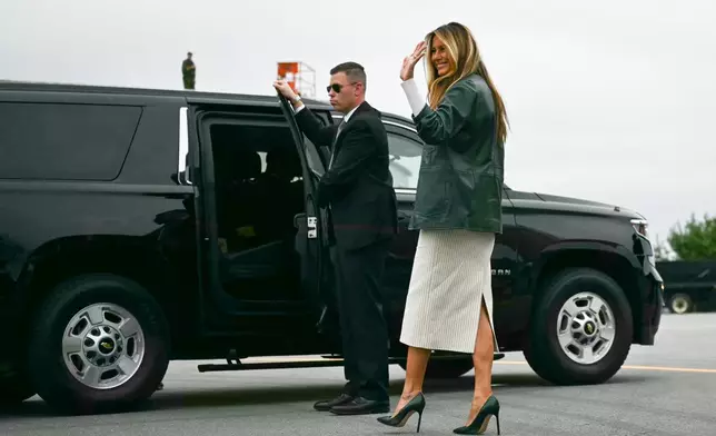First Lady Melania Trump walks to her vehicle upon arrival at Ashe County Airport in Jefferson, N.C., on Tuesday, Sept. 15, 2026, on her way to visit Mountain View Elementary School. (Kent Nishimura/Pool Photo via AP)