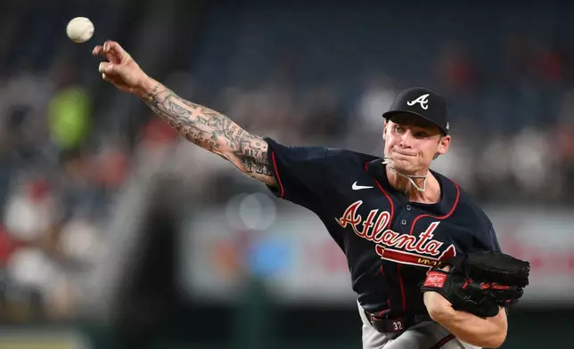 Atlanta Braves pitcher AJ Smith-Shawver throws during the third inning of a baseball game against the Washington Nationals, Tuesday, Sept. 1, 2026, in Washington. (AP Photo/Nick Wass)