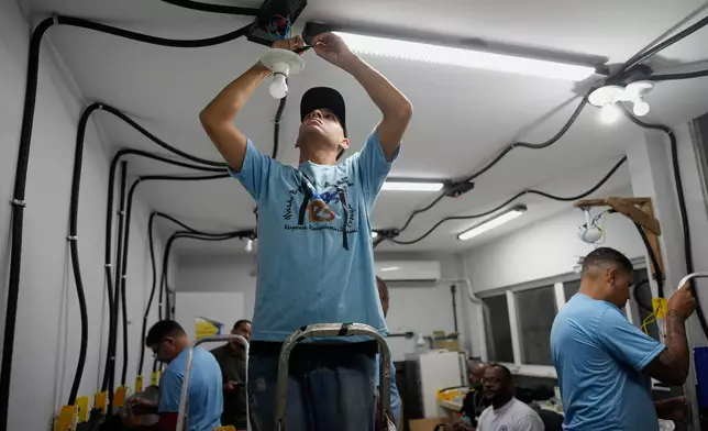 A youth attends an electricity course at a therapeutic community named "R3," which stands for Rescuing, Resocializing and Resending, in Rio de Janeiro, Monday, Sept. 14, 2026. (AP Photo/Silvia Izquierdo)