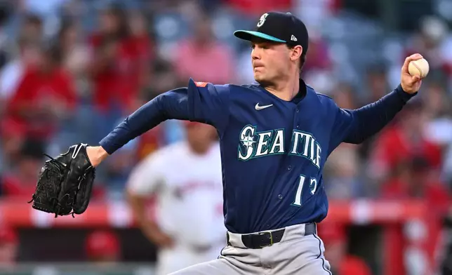 Seattle Mariners pitcher Kade Anderson delivers during the first inning of a baseball game against the Los Angeles Angels, Monday, Sept. 14, 2026, in Anaheim, Calif. (AP Photo/William Liang)