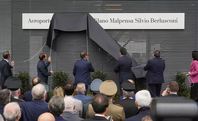 Italy’s second-busiest airport, Milan Malpensa, is officially named after the late former Premier Silvio Berlusconi, in Somma Lombardo, Italy, Friday, Sept. 25, 2026. (Marco Ottico/LaPresse via AP)