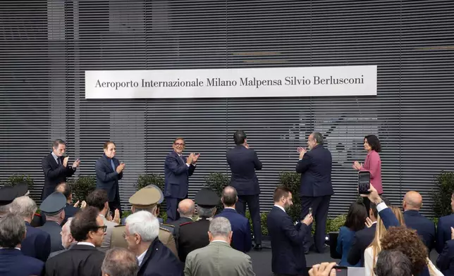 Italy’s second-busiest airport, Milan Malpensa, is officially named after the late former Premier Silvio Berlusconi, in Somma Lombardo, Italy, Friday, Sept. 25, 2026. (Marco Ottico/LaPresse via AP)
